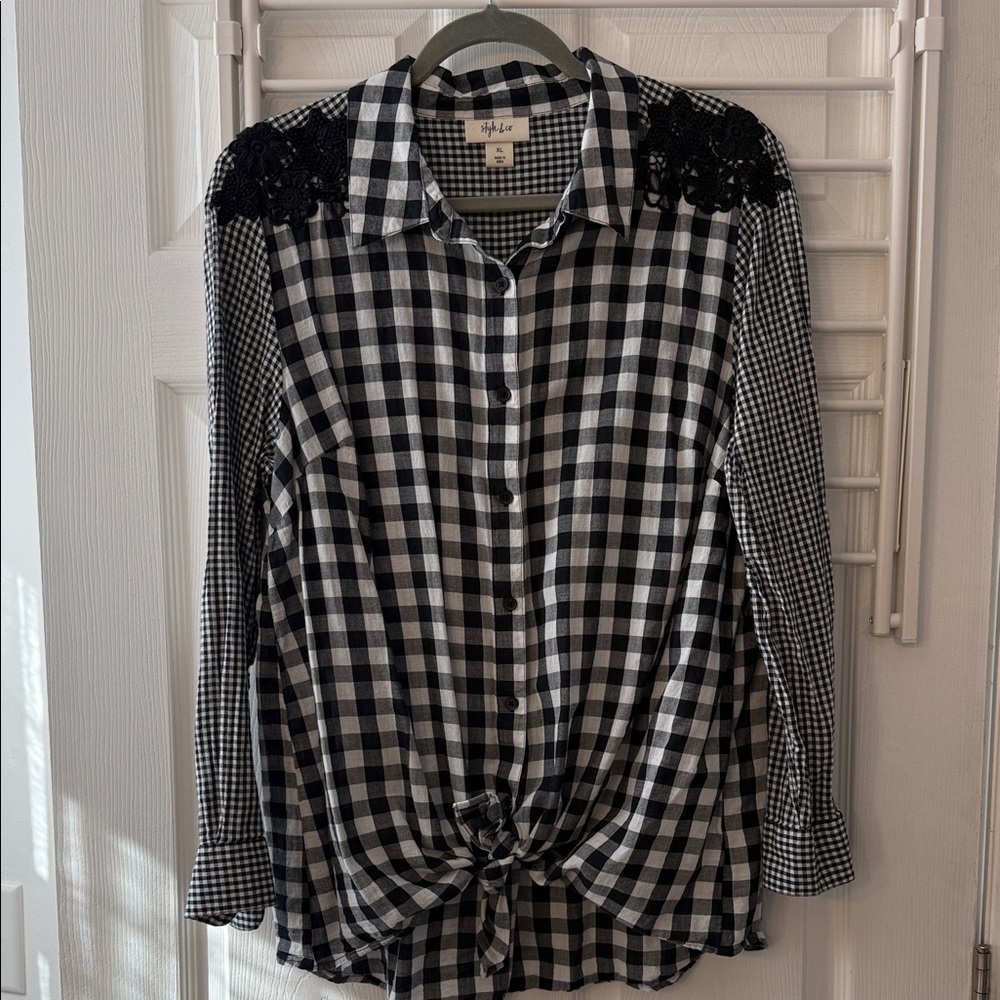 Style & Co. Black and White Checkered Button Down Shirt